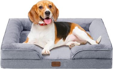 Ортопедичне ліжко для собак маленьких порід 75x60x19,8 см, з високощільним губчастим наповнювачем, для здорових суглобів, знімний водонепроникний чохол, зручне та неслизьке, світло-сірий колір