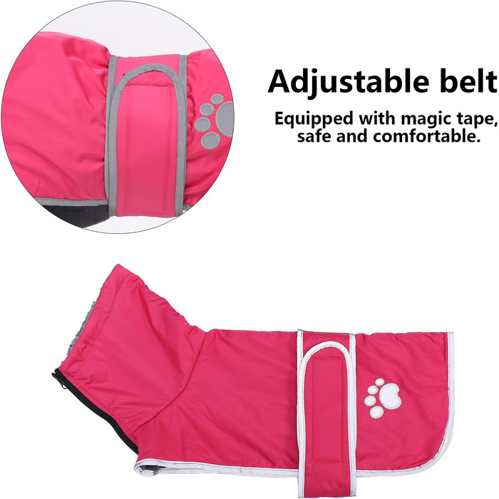 Зимовий теплий одяг для такси (джек) - водонепроникний, з підкладкою з плюшу та отвором для поводокa, відображає світло, рожевий, M (довжина спини 42-45 см)
