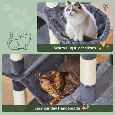 Комплекс для котів Taoqimiao 180 см XXL: Дряпка-стовпчик для великих котів (Мейн-кун), будиночок, гамак, платформа, 9 стовпчиків, кошик, темно-сірий