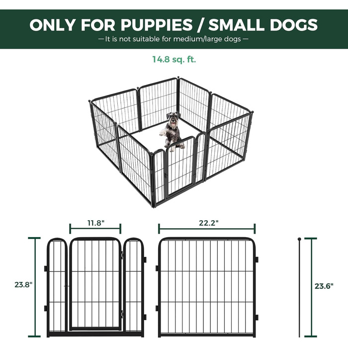 FXW Homeplus Unleashed: Вольєр для собак - безпечне та безстресове місце для ігор. Міцний, 8 панелей по 61 см, підходить для цуценят та маленьких собак. Чорний колір, патентована модель.