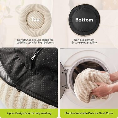 Кругла лежанка для собак MixJoy, 91 см, з антиковзаючою основою, плюшеве штучне хутро, для тварин до 40,8 кг, білий колір, розмір L (58x58x20 см)