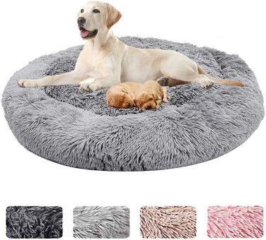 Кругле ліжко для собак ZINN, м'яке, миється, велике, світло-сіре, розмір M (70 см)