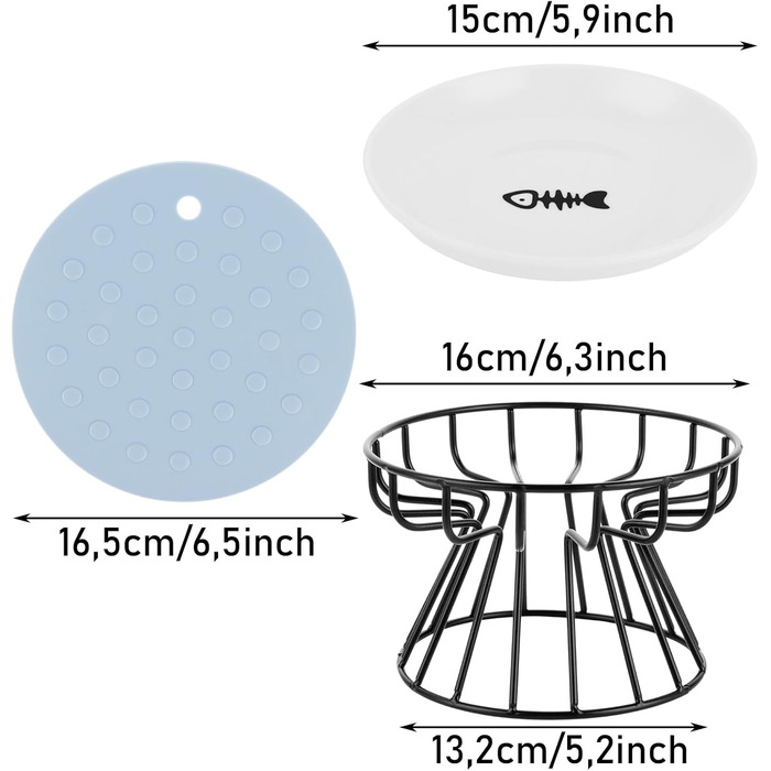 Набір мисок для котів YAYODS 3 шт. з підставкою - керамічні, підняті, з силіконовим килимком, для корму, миски для котів, миски для котів на підставці, стійкі, для миття в посудомийній машині