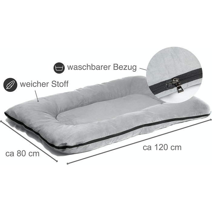 Килимок для собак SUNNYDOGS XXL | М'який, миючий, знімний | Килимок для великих собак, 120 x 80 см, сірий