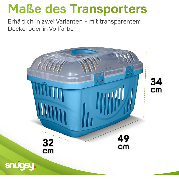 Транспортний бокс для котів Snugsy - блакитний, 49x34x32 см. З ручкою та фіксаторами