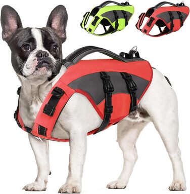 Спасальний жилет для собак Citétoile з ручкою та світловідбиваючими елементами, регульований, для малих, середніх та великих собак, для водних видів спорту, плавання та катання на човні, червоний, розмір M