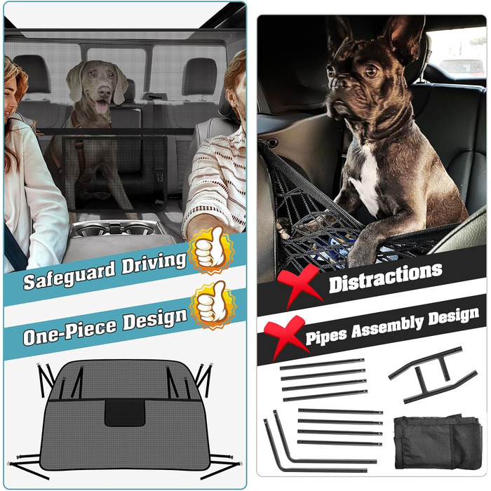Сітчаста перегородка для собак у машину Mixsuper, 133,1 см, для позашляховиків, пікапів та легкових авто, чорна, велика