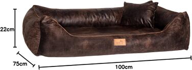 Ортопедичне ліжко для собак Tierlando® Alberto у вінтажному стилі, знімний велюровий чохол, 120x85 см, колір: коричневий