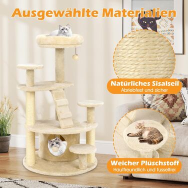 Дерев'яний кігтечка для котів Costway з будиночком, сходами, платформами та іграшкою (світло-бежевий)