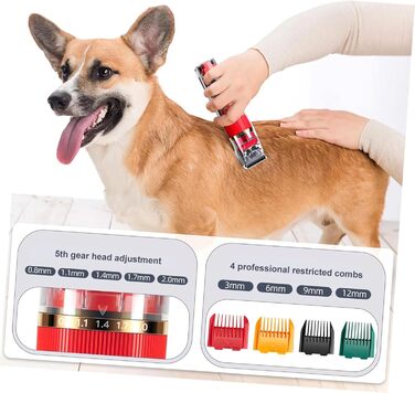 Безшумний бездротовий тример для домашніх тварин BESPORTBLE з LED-дисплеєм, миється, аксесуари для собак та котів, регульована швидкість, насадки-гребінці, 18.00x4.50x4.00 см, червоний