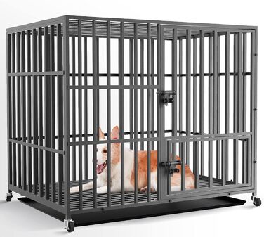 Металевий клітка для великих собак BingoPaw, важкий Hundekäfig, транспортний вольєр із 3 дверима та 4 колесами, 107x77.5x88.5 см, для дому, саду, вулиці