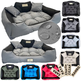 Лягушка для собак та котів KingDog з двома подушками, корзина для тварин, миється, водонепроникний PVC (100x75 см, темно-сірий)