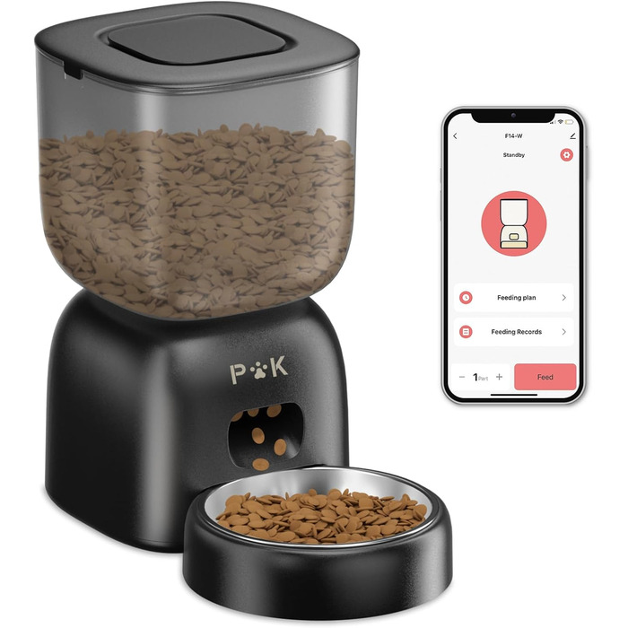 Автоматична годівниця для котів PUPPY KITTY з WiFi, керування через додаток, нержавіюча миска, легке очищення, запис голосу, 1-10 порцій на день