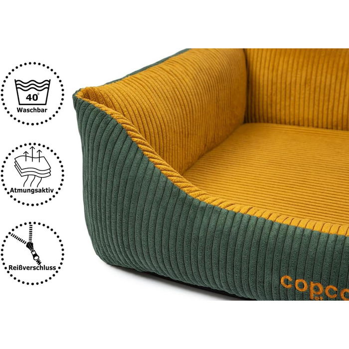 Крісло-лежанка для собак CopcoPet, зелено-жовте, 70x55 см, для маленьких собак, з неслизьким дном, захищає суглоби