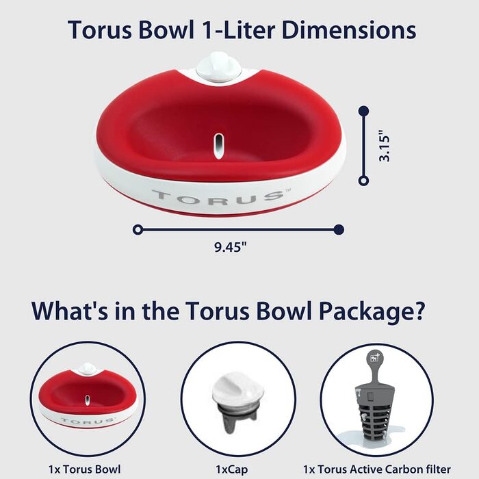 Автоматична поїлка Torus Pet Mini 1 л, червона, з фільтрацією, для котів та малих собак, портативна, антимікробна, BPA Free