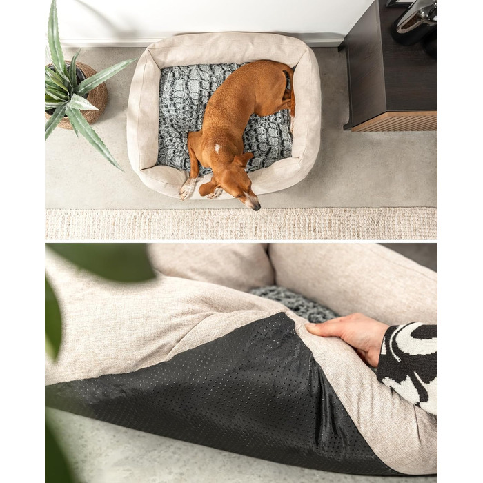 Кругле ліжко для собак та котів Lionto з м'яким двостороннім подушкою, бежеве, 80x60 см