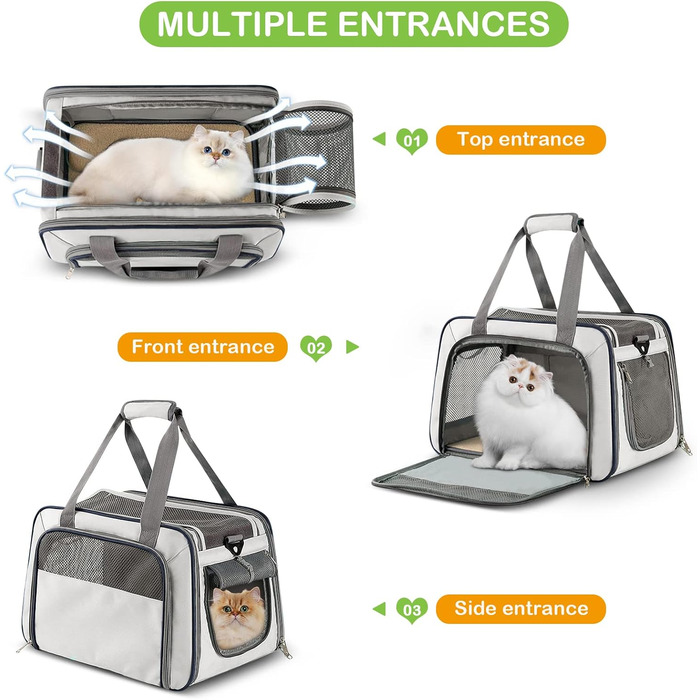 ALLSOPETS Складана переноска для собак і котів, м'яка транспортна сумка з знімною флісовою підстилкою та дихаючою сіткою для подорожей, походів, кемпінгу, темно-сіра