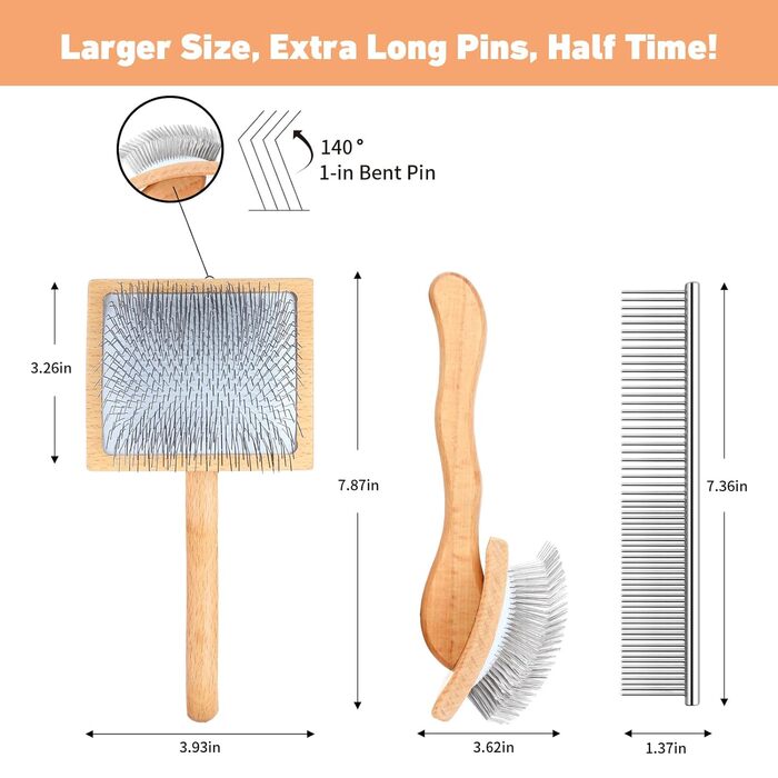 Гребінець для собак з дерев'яною ручкою Slicker для середніх та великих порід (Голден Ретрівер, Лабрадор, Пудель, коти з довгим хутром), видаляє відмерле та підшерсток, з гребінцем – Дуб