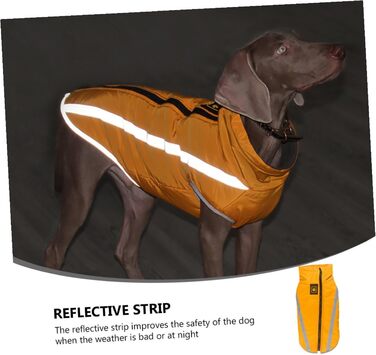 Зимовий теплий дощовик для собак з флісовою підкладкою та світловідбиваючими смугами. Теплий костюм для собак з високим коміром та отвором для повідка. Матеріал: поліестер.