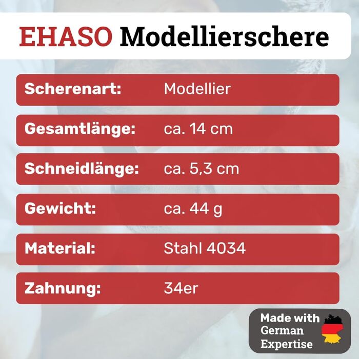 Ножиці моделювальні EHASO, 14 см, 34 зубці, односторонні, преміум-якість