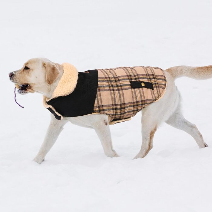 Теплий зимовий одяг для собак: флісовий зимовий одяг, куртка для маленьких, середніх та великих собак. Тепла куртка-пуловер для собак з отвором для повідка, підходить для активного відпочинку в приміщенні та на вулиці. Колір: бежевий, візерунок: в клітинк