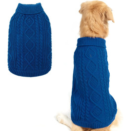Теплий в'язаний пуловер Bingpet для собак великих, середніх та маленьких порід, зимовий одяг для собак та котів, теплий светр з косими смужками, синій, великий розмір