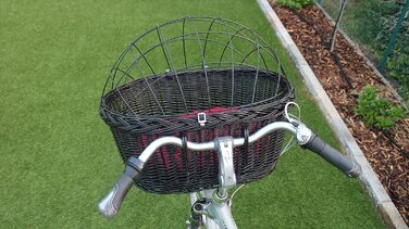 Корзина для велосипеда Marcus Hundefahrradkorb для руля з лози з металевою сіткою та подушкою, чорна. Корзина для собак, корзина на кермо, корзина для тварин, кошик для покупок, натуральна (з подушкою)