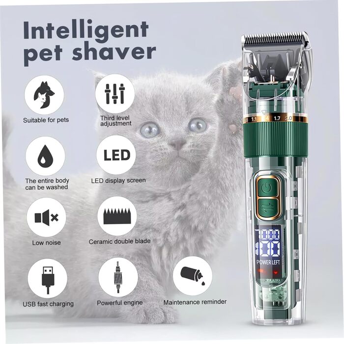 Набір для грумінгу домашніх тварин Kisangel: бездротова машинка для стрижки собак та котів з LCD-дисплеєм, миється, акумуляторна