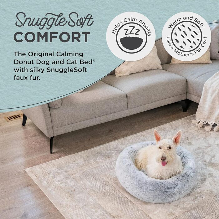 Ліжко-гніздо Sheri SnuggleSoft для собак та котів з м'якої кашемірової вовни, з піною з пам'яті, сірого кольору, 58x58x18 см