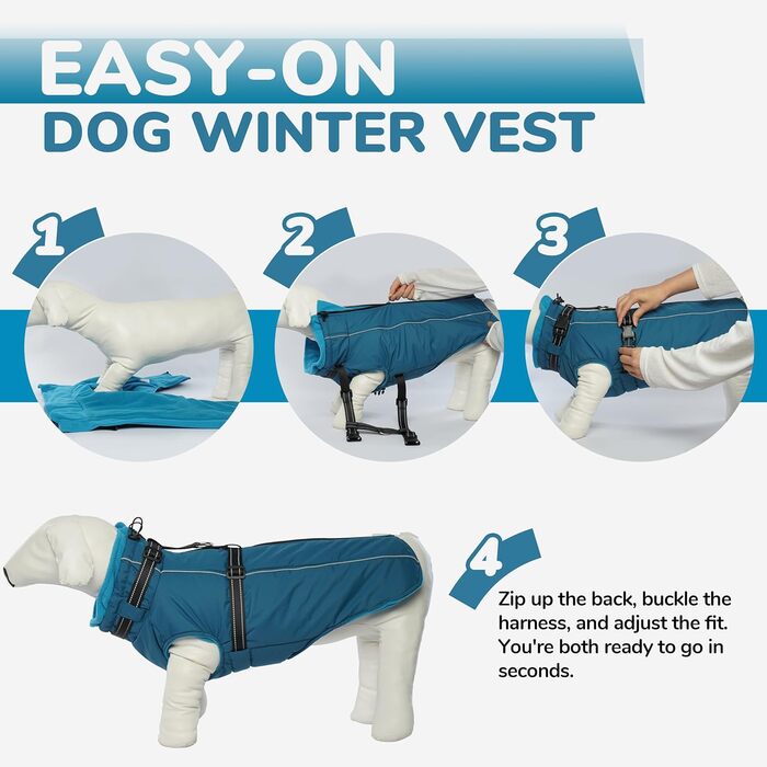 Зимовий теплий одяг для собак середнього розміру PUMYPOREITY: куртка з інтегрованою мискою, флісова, відбиваючі елементи, синій