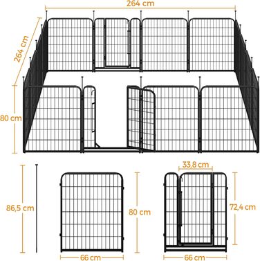 Вольєр для собак Yaheetech 16-ти частинний, 80 см, для квартири та саду, збірка без інструментів