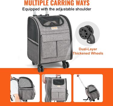 Тролей для собак VEVOR, складний, до 8,1 кг, сірий. Зручний рюкзак-переноска для тварин з 5 кишенями. Ідеально для подорожей та прогулянок