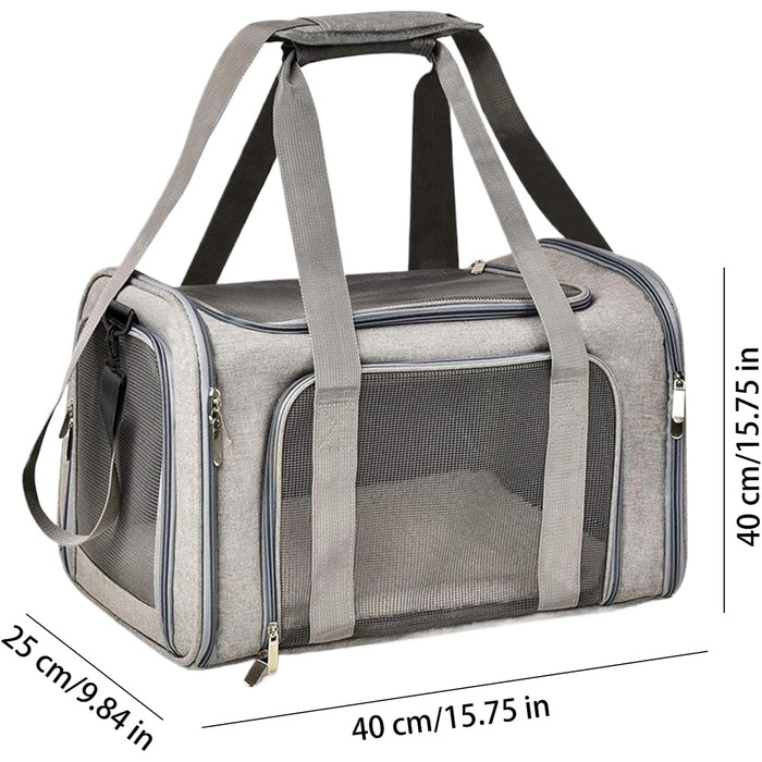 М'яка переноска для котів та собак, переноска-сумка для подорожей | Зручна, дихаюча переноска для тварин, складана переноска для собак та котів (Сіра)