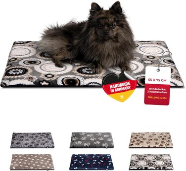 Підстилка для собак XS (45x65 см) – Двостороння, м'яка, з наповнювачем 3 см – Ідеально для дивану, авто та переноски – Виготовлено в Німеччині (55 x 75 см, Мандала Антрацит)
