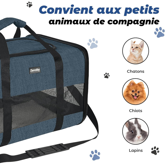 Транспортна сумка для котів та собак, дихаюча та складна, транспортна переноска для котів з регульованим плечовим ременем, знімна плюшева підстилка (Темно-синій, L)