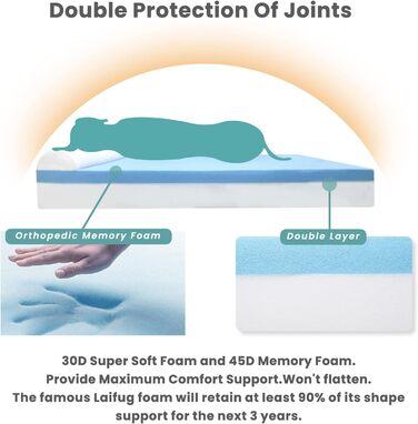 Ортопедичне ліжко для собак Laifug з ефектом пам'яті, велике, водонепроникне, сіре (116 x 69 x 19 см)