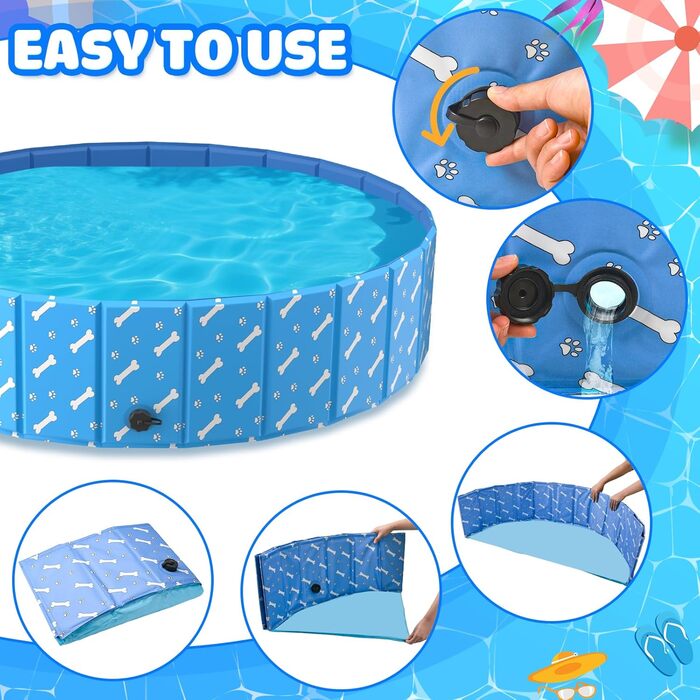 Басейн для собак великих порід LTFIOON, 120x30 см, складаний, з дренажним клапаном, з неслизького PVC, для собак, котів та дітей