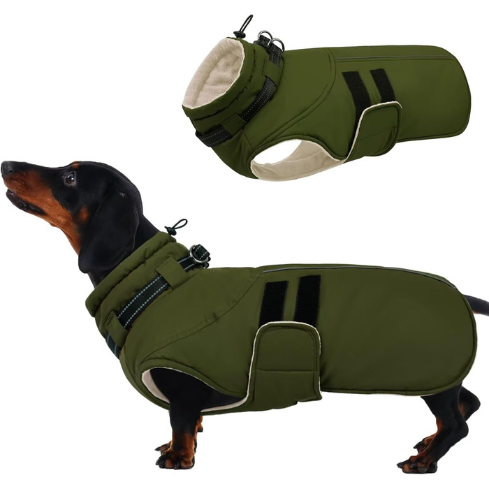 Зимова куртка для собак IECOii, водонепроникна, регульована, з світловідбиваючими елементами, військовий зелений (M)