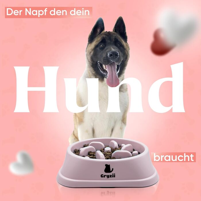 Миска для собак великих порід, повільне годування, антигликальна миска, для здоров'я травлення, проти блювоти, нековзна підставка, рожева, для великих та XXL собак