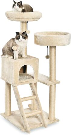 Amazon Basics великий котячий дряпак з двома платформами та будиночком, 48x127x48 см, бежевий