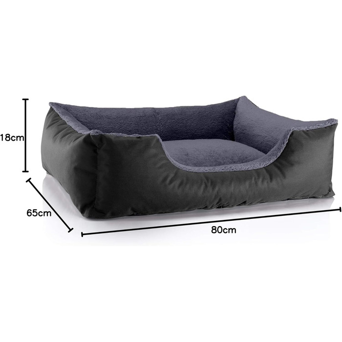 Ліжко для собак BedDog Teddy, зручне диван-ліжко з Cordura та мікрофібри, знімний бордюр, подушка для собак, квадратна форма, для дому та вулиці, розмір L, чорно-сірий, 80 x 65 x 18 см