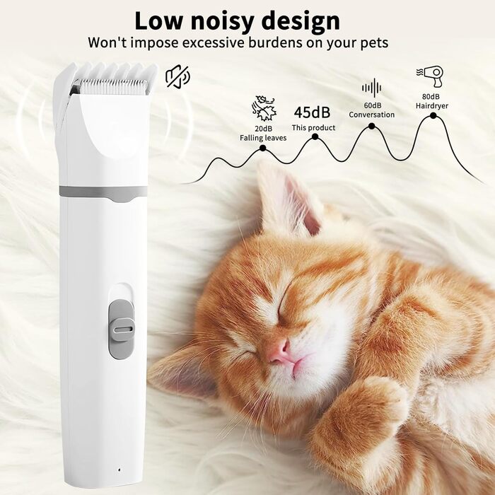 Airminti 4в1 Безшумна машинка для стрижки шерсті котів та собак, USB, 4 змінні насадки, для очей/вух/лап/нігтів (сіра)