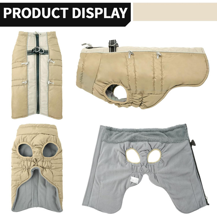 Водонепроникний теплий зимовий одяг для собак - куртка-манжетка з отвором для шлейки, армійський камуфляж, для собак маленьких, середніх та великих порід, з світловідбиваючими смугами, блискавкою (S, Абрикосовий)