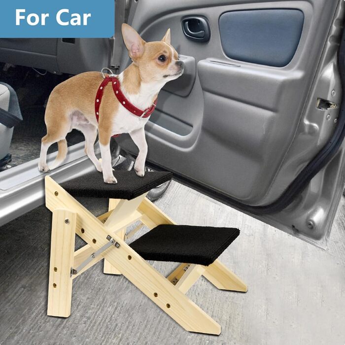 Двостороння дерев'яна пандус для собак з 2 сходинками, 58 см - пандус та сходи для маленьких та середніх собак