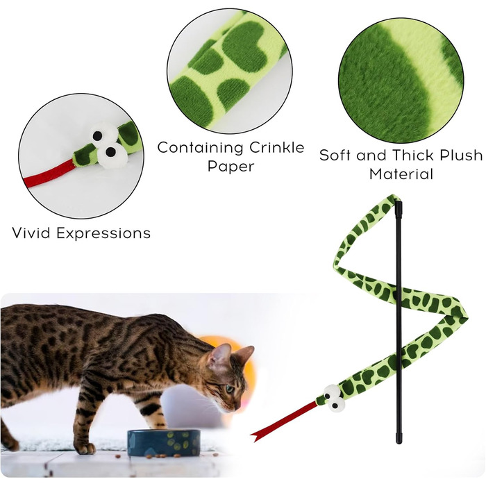 Іграшка для котів Andiker: плюшева котяча змія, 111.8 см, 2 шт. Інтерактивна іграшка для котів та кошенят, довга, легка