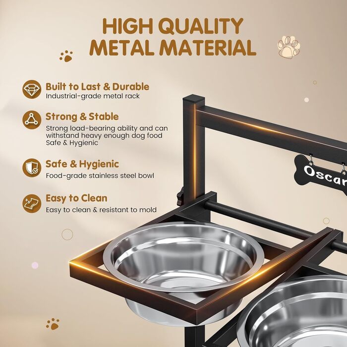 Підвищена годівниця для собак Sunowl, регульована по висоті та куту нахилу, 0-90°, 2 миски з нержавіючої сталі, повільне годування, не проливається, з килимком