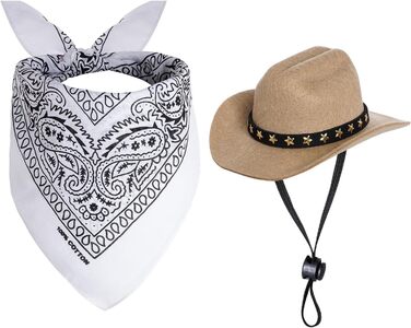 Костюм ковбоя для домашніх тварин Choyaxo: комплект з капелюхом та банданою (Small, Khaki)