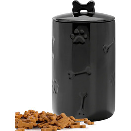 Керобниця для собачих ласощів, керамічна, 22,9 x 12,7 см, велика, з кришкою, у стилі фермерського дому, чорна, для собак та котів
