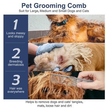 Гребінець для собак та котів: професійний сталевий гребінець для видалення ковтунів та розпушування довгої шерсті