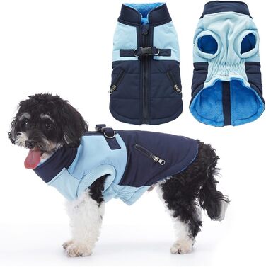 Зимовий теплий пуховик для собак Waerdichter Outdoor, для малих та середніх собак, з світловідбиваючими смугами та отвором для повідка (BLAU, S)